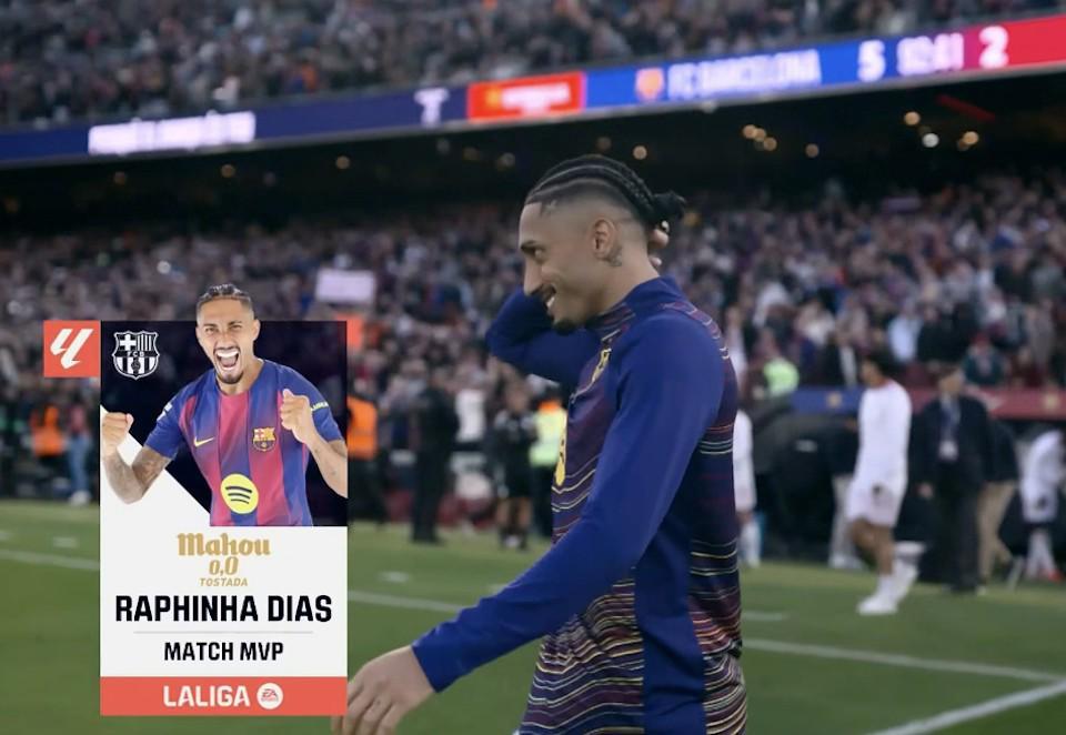 开云-帽子戏法,拉菲尼亚当选巴萨vs塞维利亚全场最佳球员